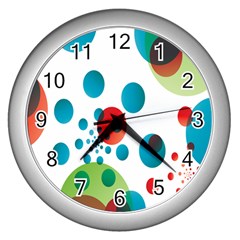 Polka Dot Circle Red Blue Green Wall Clocks (silver)  by Mariart