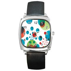 Polka Dot Circle Red Blue Green Square Metal Watch by Mariart