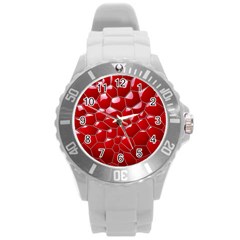 Plaid Iron Red Line Light Round Plastic Sport Watch (l) by Mariart