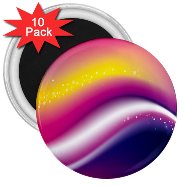 Rainbow Space Red Pink Purple Blue Yellow White Star 3  Magnets (10 pack) 