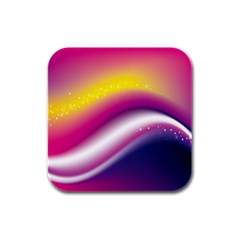 Rainbow Space Red Pink Purple Blue Yellow White Star Rubber Square Coaster (4 Pack) 