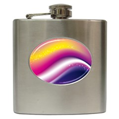 Rainbow Space Red Pink Purple Blue Yellow White Star Hip Flask (6 Oz) by Mariart