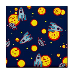 Rocket Ufo Moon Star Space Planet Blue Circle Tile Coasters by Mariart