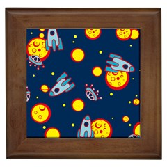 Rocket Ufo Moon Star Space Planet Blue Circle Framed Tiles by Mariart