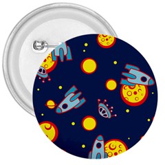 Rocket Ufo Moon Star Space Planet Blue Circle 3  Buttons by Mariart