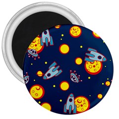 Rocket Ufo Moon Star Space Planet Blue Circle 3  Magnets by Mariart