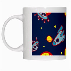 Rocket Ufo Moon Star Space Planet Blue Circle White Mugs by Mariart