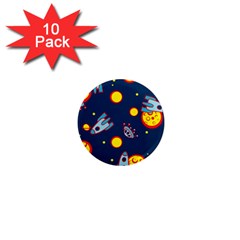 Rocket Ufo Moon Star Space Planet Blue Circle 1  Mini Magnet (10 Pack)  by Mariart