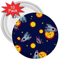 Rocket Ufo Moon Star Space Planet Blue Circle 3  Buttons (10 Pack)  by Mariart