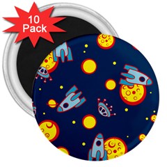 Rocket Ufo Moon Star Space Planet Blue Circle 3  Magnets (10 Pack)  by Mariart