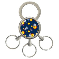 Rocket Ufo Moon Star Space Planet Blue Circle 3-ring Key Chains by Mariart