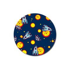 Rocket Ufo Moon Star Space Planet Blue Circle Magnet 3  (round) by Mariart