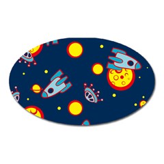 Rocket Ufo Moon Star Space Planet Blue Circle Oval Magnet by Mariart