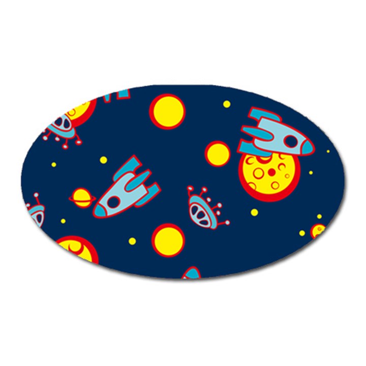 Rocket Ufo Moon Star Space Planet Blue Circle Oval Magnet