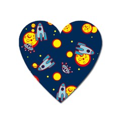 Rocket Ufo Moon Star Space Planet Blue Circle Heart Magnet by Mariart