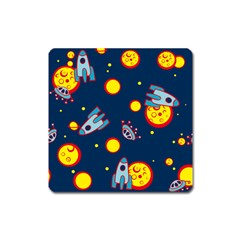 Rocket Ufo Moon Star Space Planet Blue Circle Square Magnet by Mariart