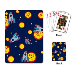 Rocket Ufo Moon Star Space Planet Blue Circle Playing Card by Mariart