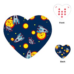 Rocket Ufo Moon Star Space Planet Blue Circle Playing Cards (heart)  by Mariart