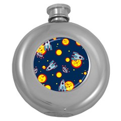 Rocket Ufo Moon Star Space Planet Blue Circle Round Hip Flask (5 Oz) by Mariart