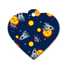 Rocket Ufo Moon Star Space Planet Blue Circle Dog Tag Heart (two Sides) by Mariart