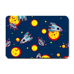 Rocket Ufo Moon Star Space Planet Blue Circle Small Doormat  by Mariart