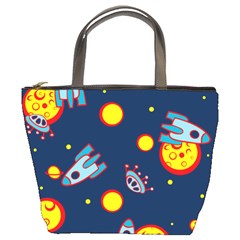 Rocket Ufo Moon Star Space Planet Blue Circle Bucket Bags by Mariart