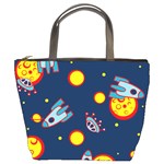 Rocket Ufo Moon Star Space Planet Blue Circle Bucket Bags Front