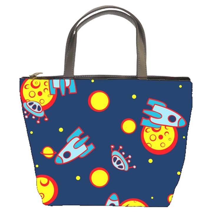 Rocket Ufo Moon Star Space Planet Blue Circle Bucket Bags