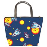 Rocket Ufo Moon Star Space Planet Blue Circle Bucket Bags Back