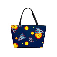 Rocket Ufo Moon Star Space Planet Blue Circle Shoulder Handbags by Mariart