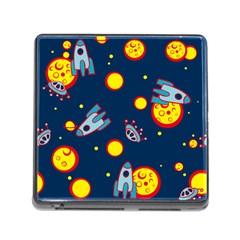 Rocket Ufo Moon Star Space Planet Blue Circle Memory Card Reader (square) by Mariart