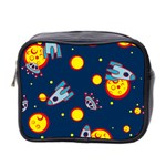 Rocket Ufo Moon Star Space Planet Blue Circle Mini Toiletries Bag 2-Side Front