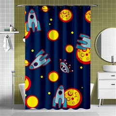 Rocket Ufo Moon Star Space Planet Blue Circle Shower Curtain 48  X 72  (small)  by Mariart