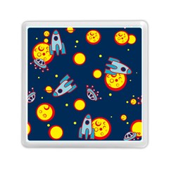 Rocket Ufo Moon Star Space Planet Blue Circle Memory Card Reader (square)  by Mariart