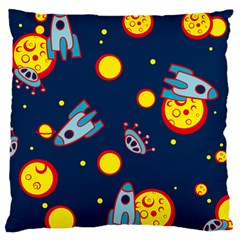 Rocket Ufo Moon Star Space Planet Blue Circle Large Cushion Case (one Side) by Mariart