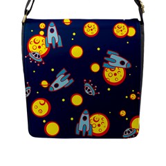 Rocket Ufo Moon Star Space Planet Blue Circle Flap Messenger Bag (l)  by Mariart