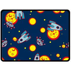 Rocket Ufo Moon Star Space Planet Blue Circle Double Sided Fleece Blanket (large)  by Mariart