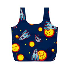 Rocket Ufo Moon Star Space Planet Blue Circle Full Print Recycle Bags (m)  by Mariart