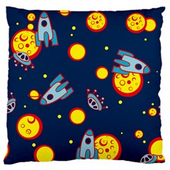 Rocket Ufo Moon Star Space Planet Blue Circle Large Flano Cushion Case (two Sides) by Mariart