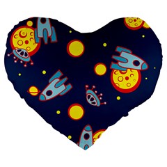 Rocket Ufo Moon Star Space Planet Blue Circle Large 19  Premium Flano Heart Shape Cushions by Mariart