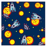 Rocket Ufo Moon Star Space Planet Blue Circle Large Satin Scarf (Square) Front