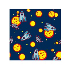 Rocket Ufo Moon Star Space Planet Blue Circle Small Satin Scarf (square) by Mariart