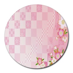 Sakura Flower Floral Pink Star Plaid Wave Chevron Round Mousepads by Mariart