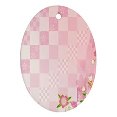 Sakura Flower Floral Pink Star Plaid Wave Chevron Ornament (oval) by Mariart