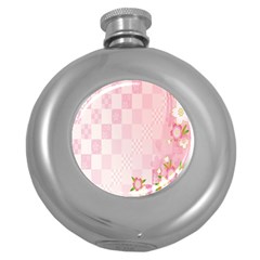 Sakura Flower Floral Pink Star Plaid Wave Chevron Round Hip Flask (5 Oz) by Mariart