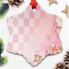 Sakura Flower Floral Pink Star Plaid Wave Chevron Ornament (snowflake) by Mariart