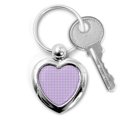 Plaid Purple White Line Key Chains (heart)  by Mariart