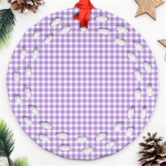 Plaid Purple White Line Ornament (round Filigree) by Mariart