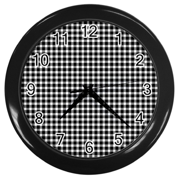 Plaid Black White Line Wall Clocks (Black)