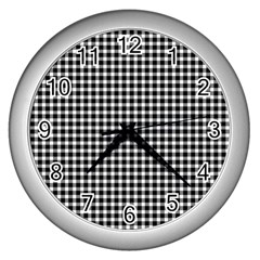 Plaid Black White Line Wall Clocks (silver)  by Mariart